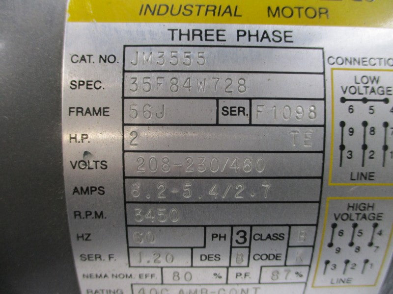 BALDOR JM3555 35F84W728 208-230/460V 6.2-5.4/2.7A NSNP