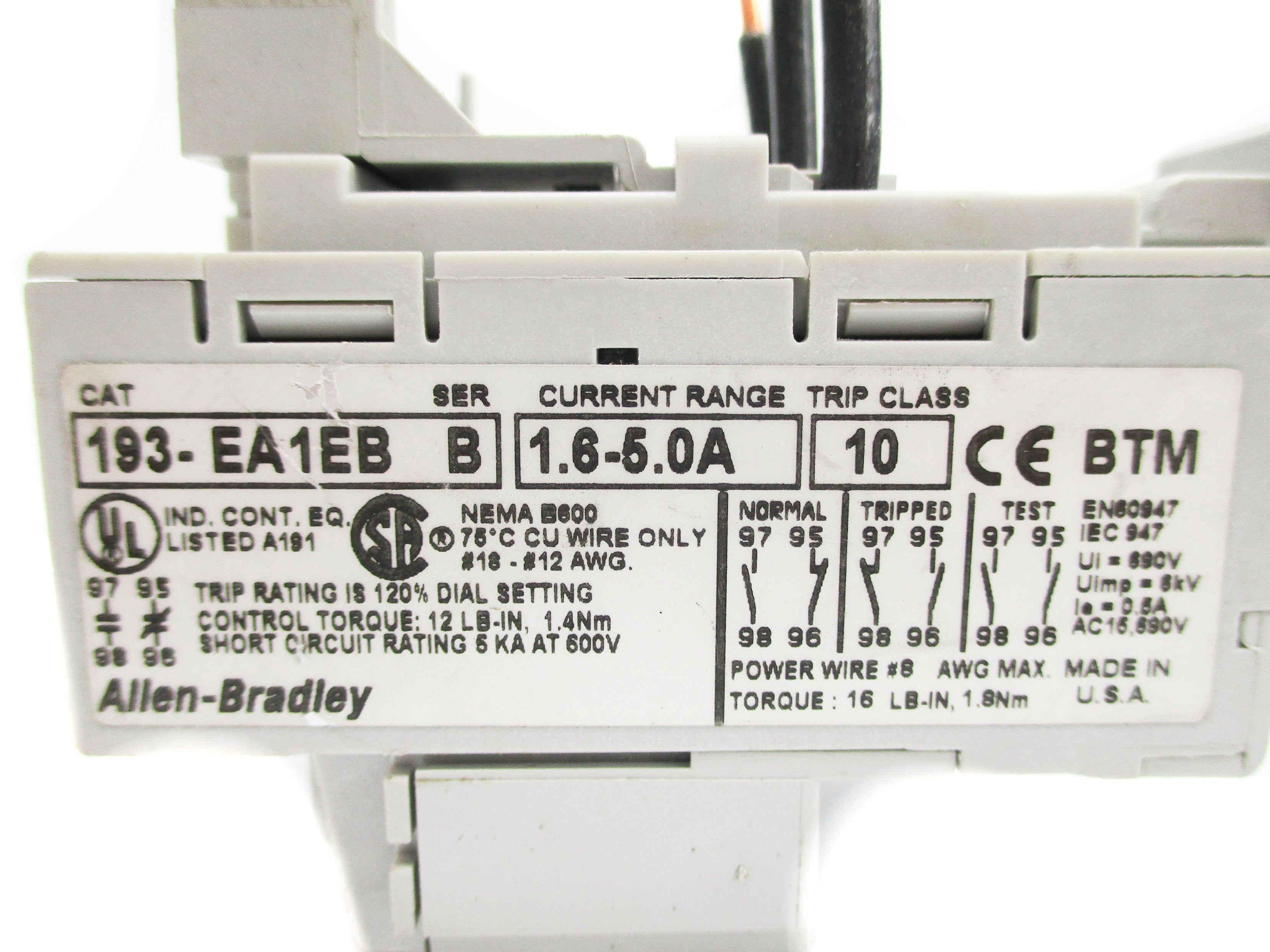 ALLEN BRADLEY 193-EA1EB SER. B 690V 1.6-5.0A UNMP