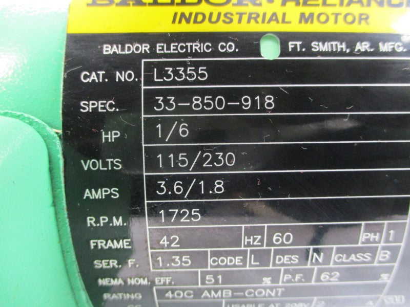 BALDOR L3355 33-850-918 115/230V 3.6/1.8A NSNP