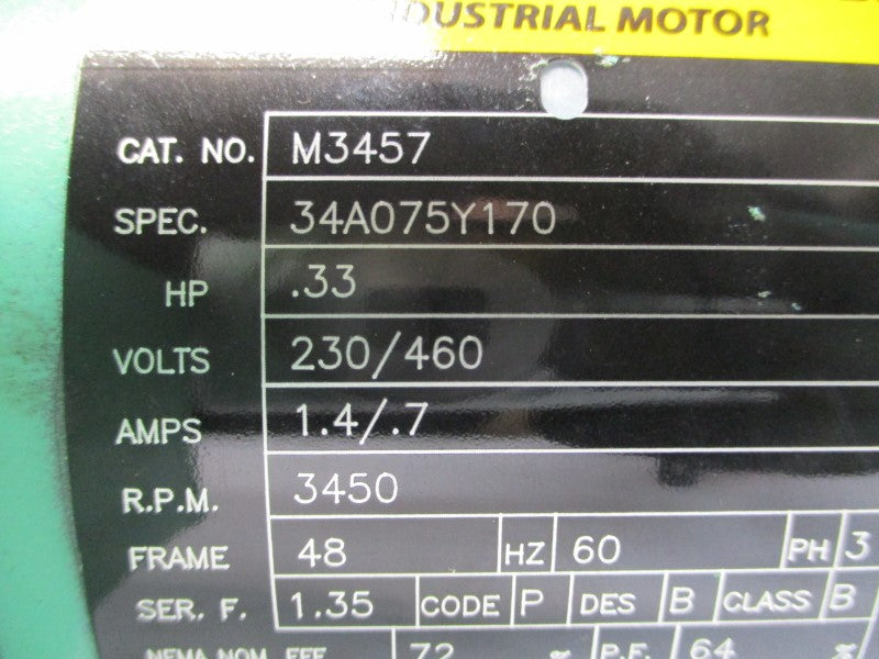 BALDOR M3457 34A075Y170 230/460V 1.4/.7A NSNP