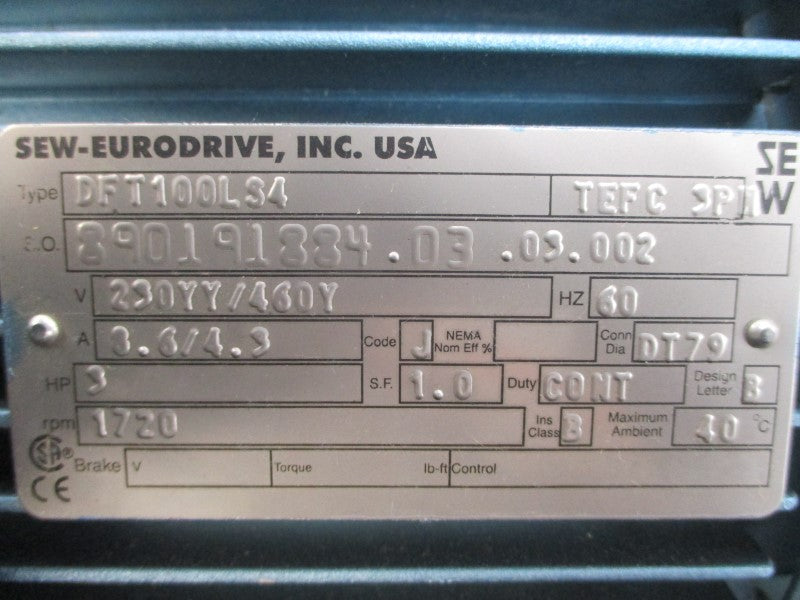 SEW-EURODRIVE DFT100LS4 230/460V 3.6/4.3A NSNP