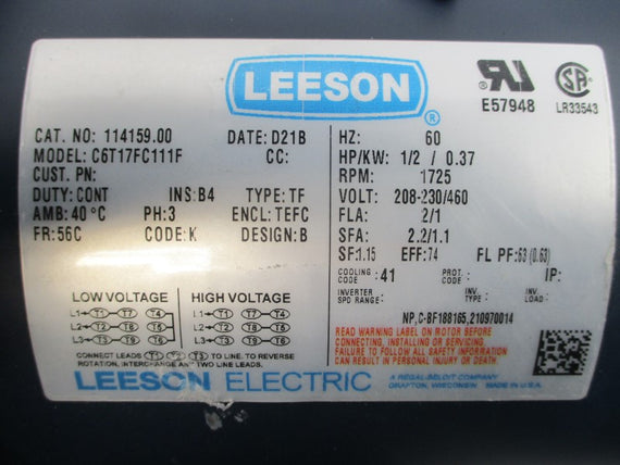 LEESON 114159.00 C6T17FC111F 208-230/460V 2/1A (AS PICTURED) NSNP