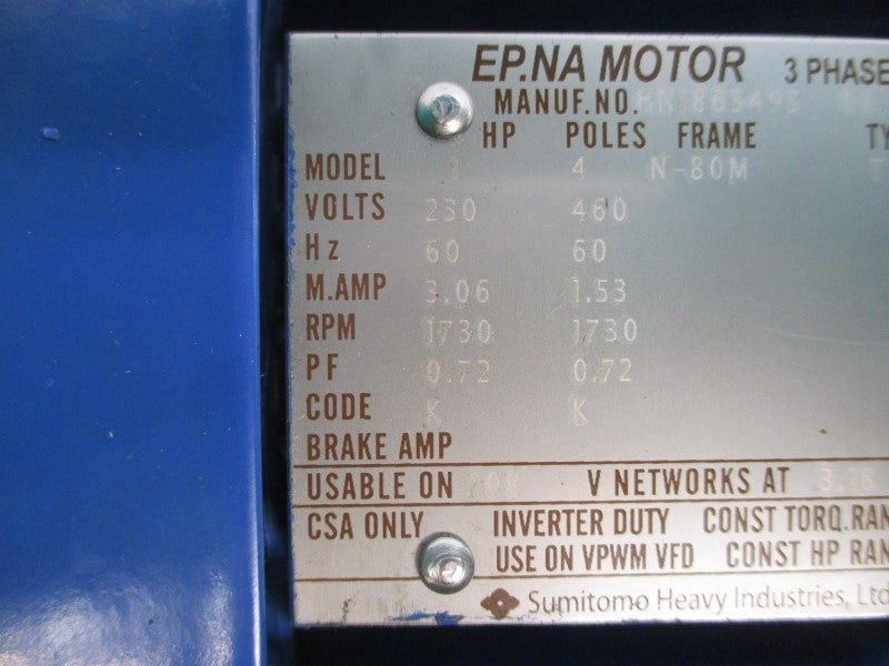 SUMITOMO PA225389 CNHM1-6095YC-EP-6 TC-FXPA 230/460V 3.06/1.53A UNMP