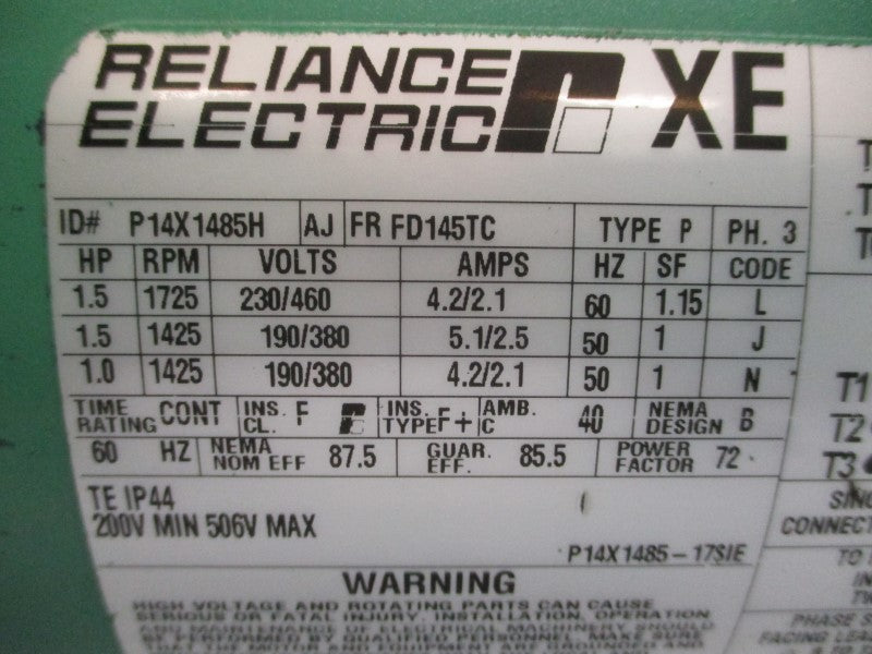 RELIANCE ELECTRIC P14X1485H 230/460V 4.2/2.1A UNMP