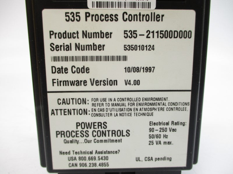 POWERS PROCESS CONTROLS 535211500D000 F/W V4.00 90-250VAC NSMP