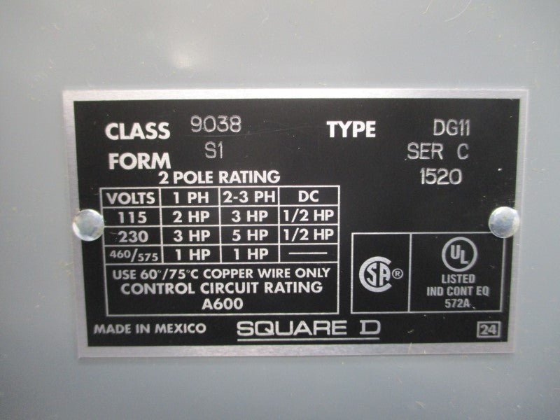 SQUARE D 9038DG11S1 SER. C 575V NSMP