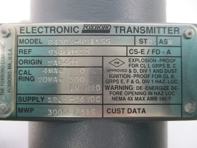 FOXBORO 843DX-H2I1SS 93490123 12.5-36VDC 3000PSI NSNP