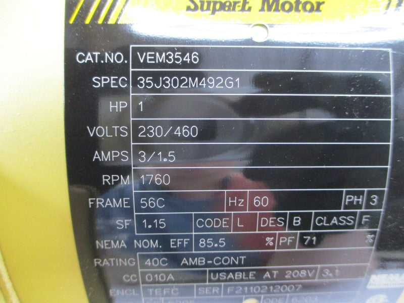 BALDOR VEM3546 35J302M492G1 230/460V 3/1.5A NSMP