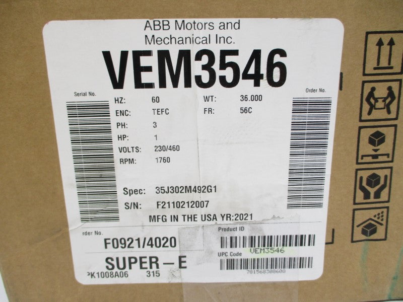 BALDOR VEM3546 35J302M492G1 230/460V 3/1.5A NSMP