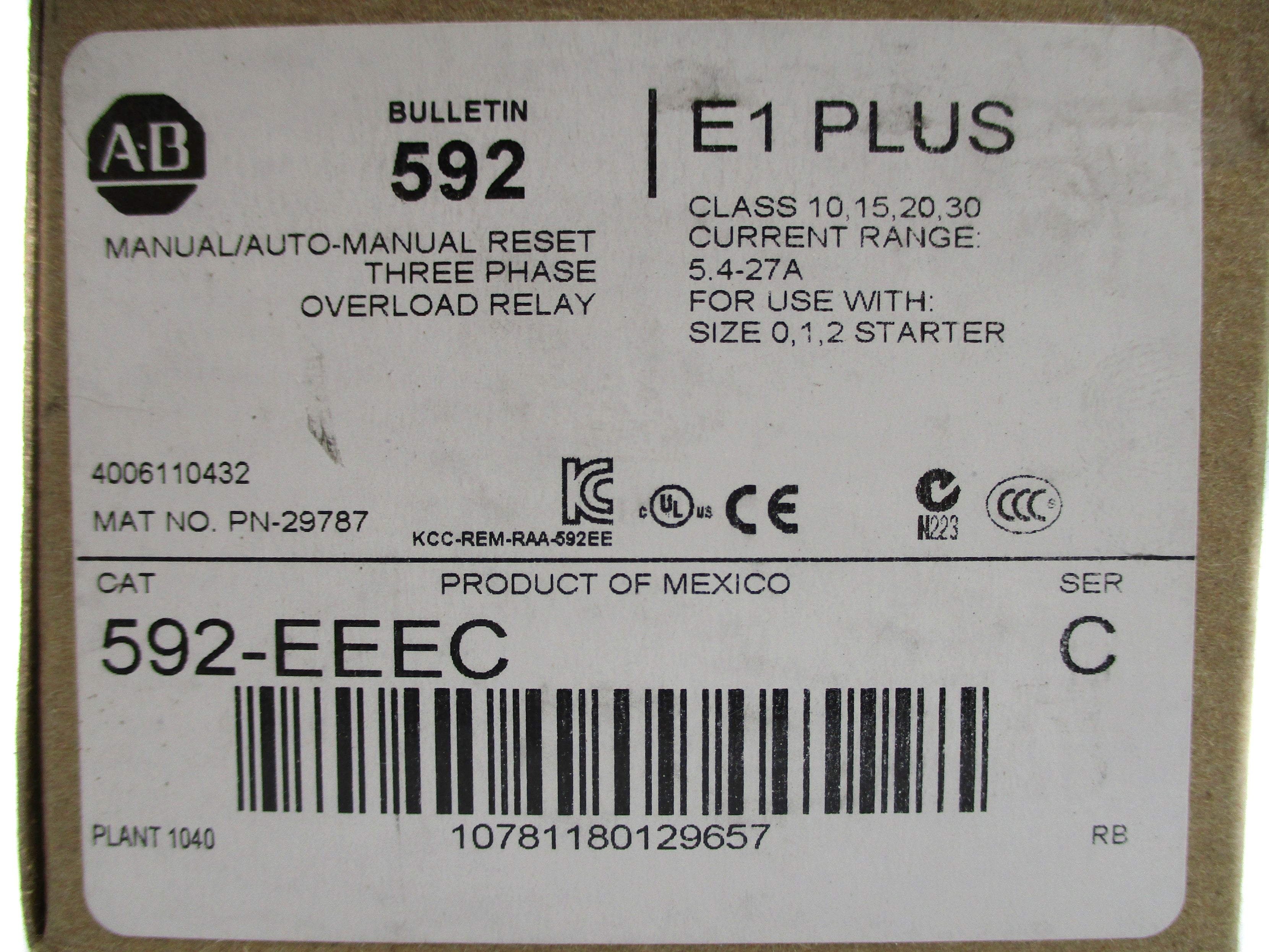INDUSTRIAL SPARE PART 592-EEEC SER. C 690V 5.4-27A (BR/WH) NSMP