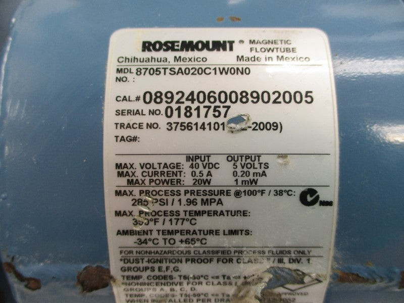 ROSEMOUNT 8705TSA020C1W0N0 40VDC 0.5A 285PSI UNMP
