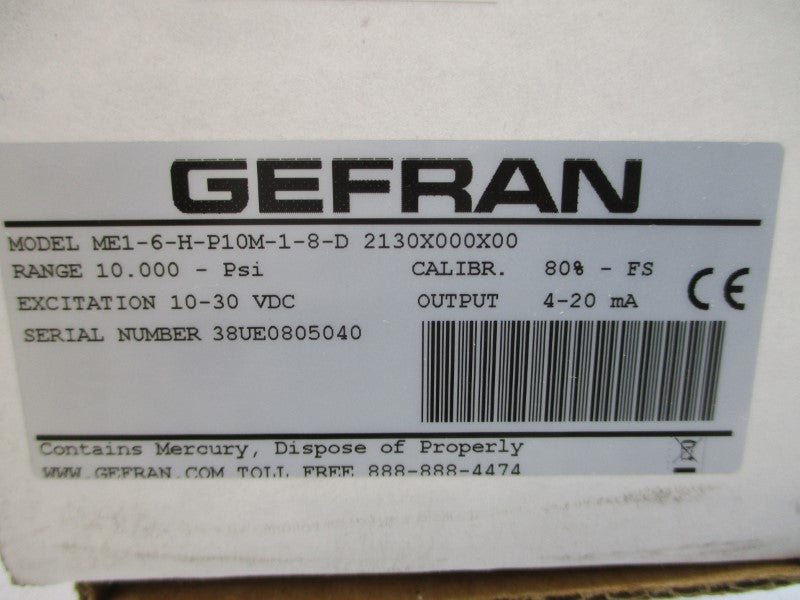 GEFRAN ME1-6-H-P10M-1-8-D 2130X000X00 10-30VDC 10.000PSI NSMP