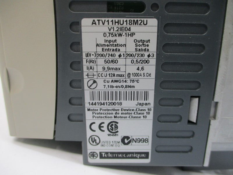 TELEMECANIQUE ATV11HU18M2U 200/240VAC 9.9A NSMP