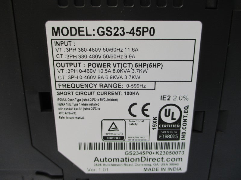 AUTOMATION DIRECT GS23-45P0 380-480V 11.6/9.9A NSMP
