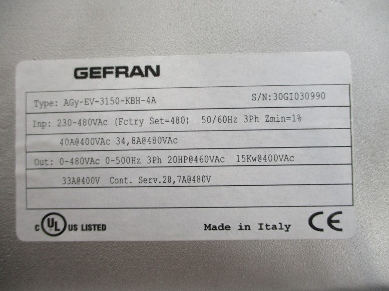 GEFRAN AGY-EV-3150-KBH-4A 230-480VAC 40A UNMP