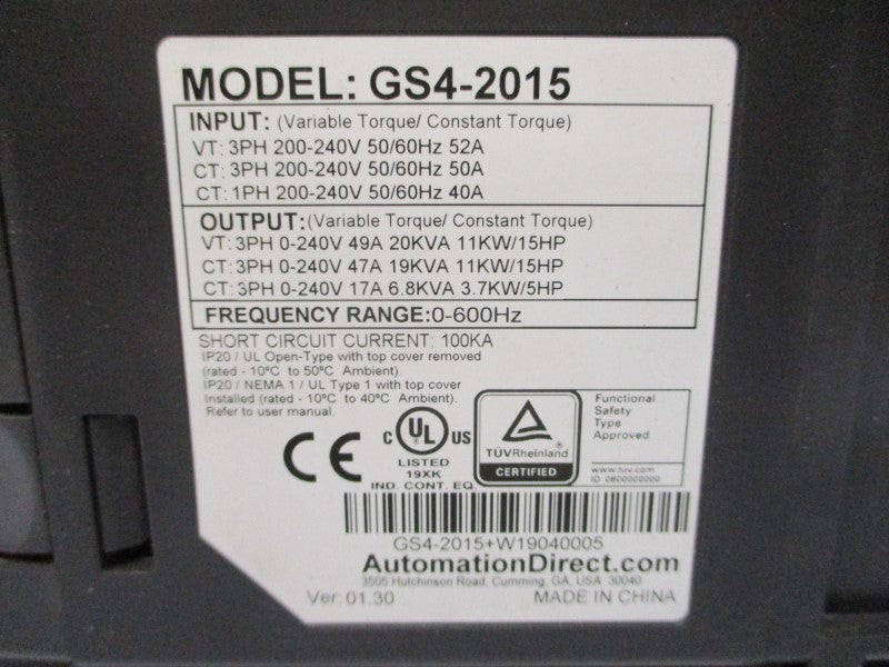 AUTOMATION DIRECT GS4-2015 200-240V 52A NSNP