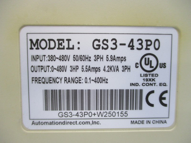 AUTOMATION DIRECT GS3-43P0 380-480V 5.9A UNMP