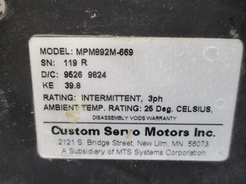 CUSTOM SERVO MOTORS MPM892M-669 UNMP
