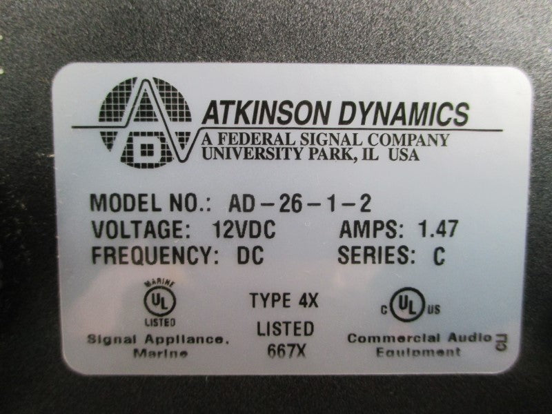 ATKINSON DYNAMICS AD-26-1-2 SER. C 12VDC 1.47A NSNP