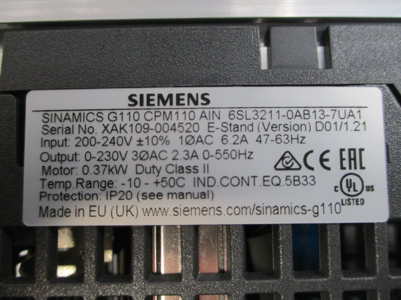SIEMENS 6SL3211-0AB13-7UA1 200-240VAC 6.2A NSMP