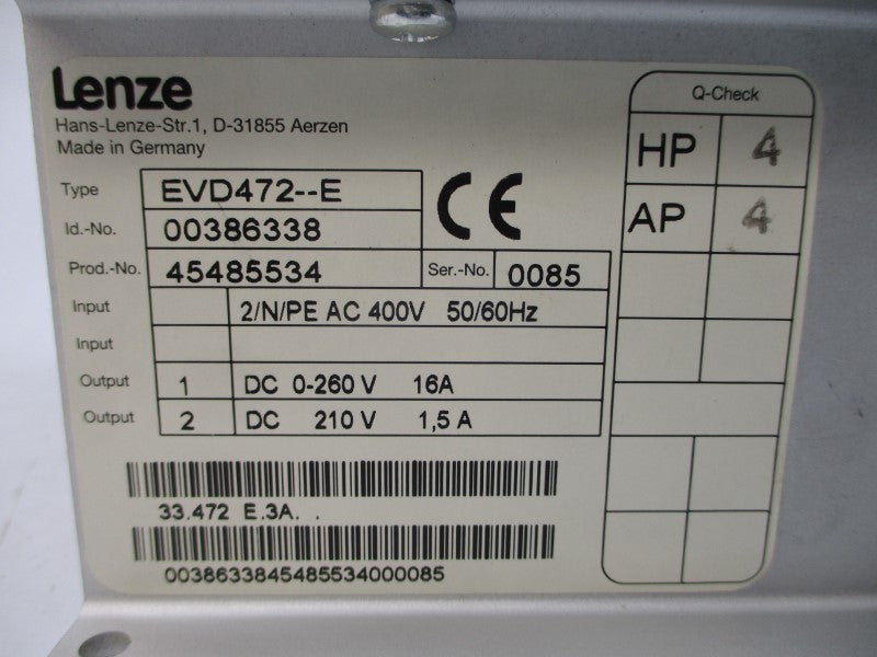 LENZE EVD472-E 00386338 400VAC 16A NSMP