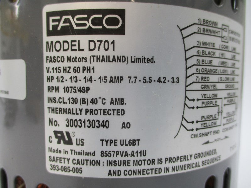 FASCO D701 UL6BT 115V 7.7-5.5-4.2-3.3A NSNP