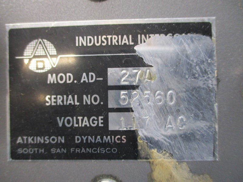 ATKINSON DYNAMICS AD-27A 117VAC UNMP