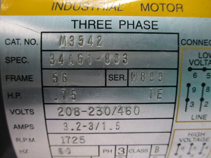 BALDOR M3542 34A61-883 208-230/460V 3.2-3/1.5A NSNP