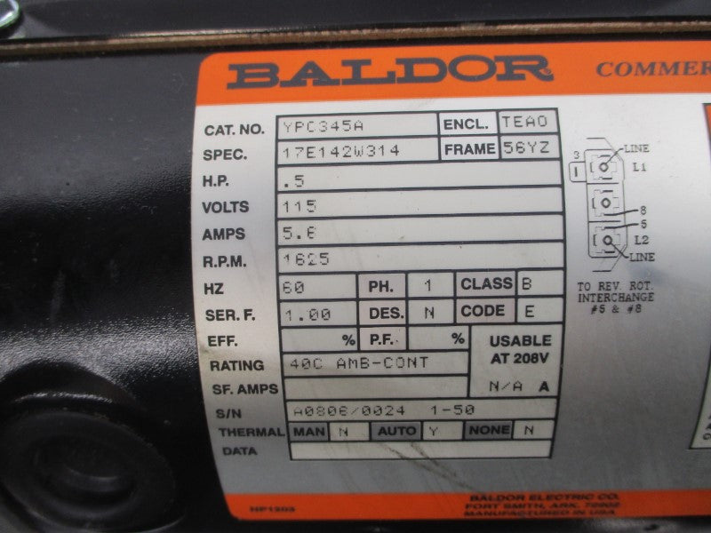 BALDOR YPC345A 17E142W314 115V 5.6A NSNP