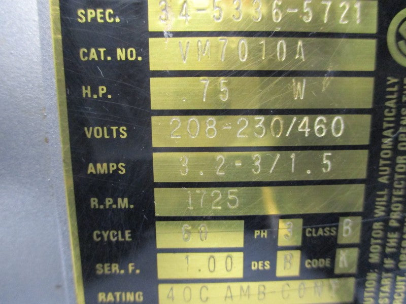 BALDOR VM7010A 208-230/460V 3.2-3/1.5A NSNP