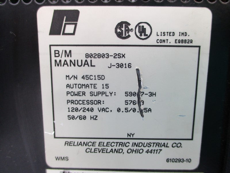 RELIANCE ELECTRIC 45C15D 802803-2SX 120/240VAC 0.5/0.25A NSNP