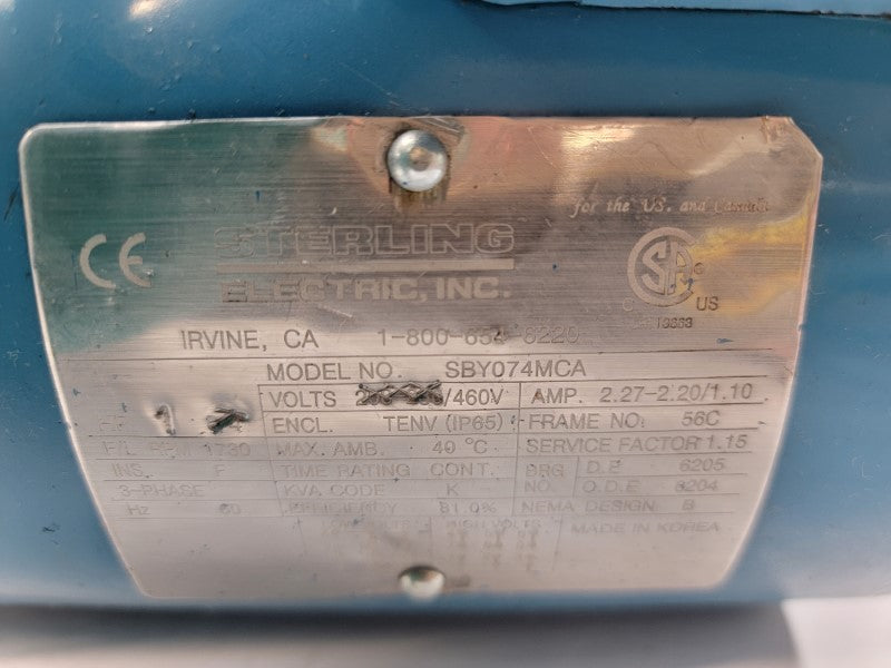 STERLING ELECTRIC SBY074MCA 208-230/460V 2.27-2.20/1.10A NSNP