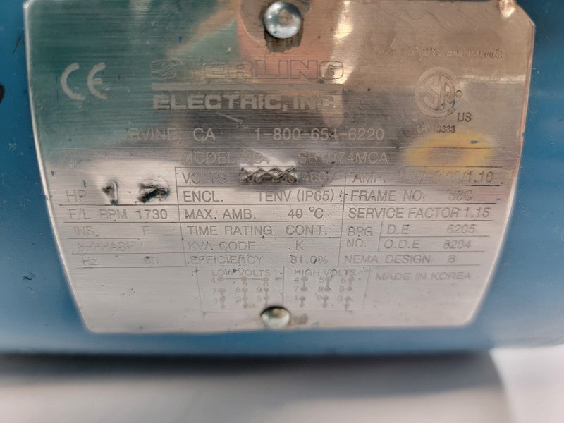 STERLING ELECTRIC SBY074MCA 208-230/460V 2.27-2.20/1.10A NSNP