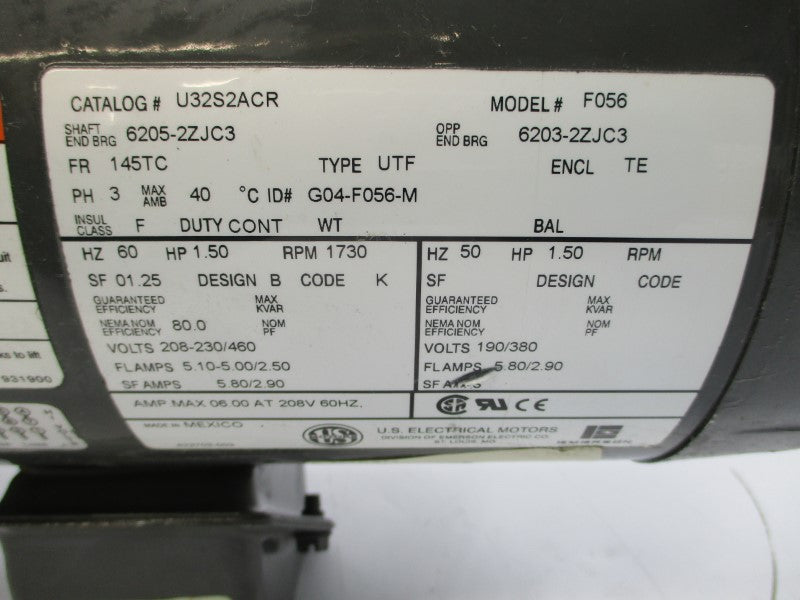 US MOTORS U32S2ACR 105632106003 208-230/460V 5.10-5.00/2.50A NSNP