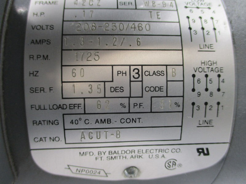BOSTON GEAR ACUT-B 33-1116-423 SER. W8-94 208-230/460V 1.3-1.2/.6A NSNP