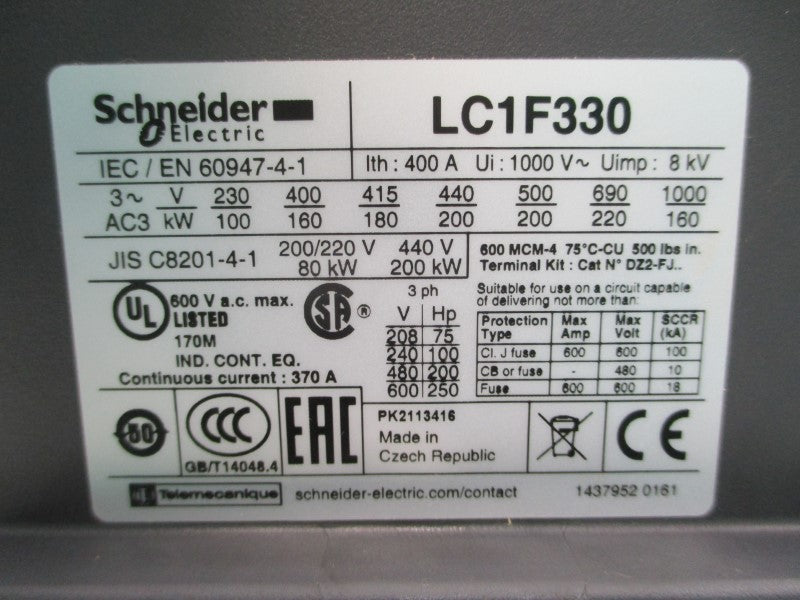 SCHNEIDER ELECTRIC LC1F330 600VAC 370A (AS PICTURED) NSNP
