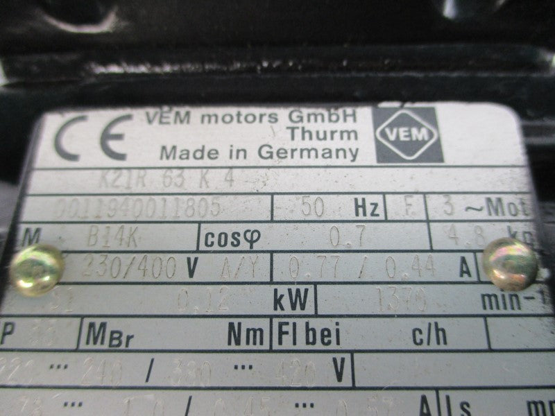 VEM MOTORS K21R63K4 230/400V 0.77/0.44A NSNP