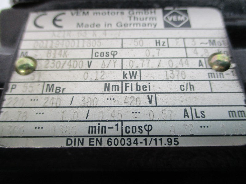 VEM MOTORS K21R63K4 230/400V 0.77/0.44A NSNP