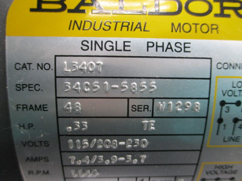 BALDOR L3407 34C51-5855 115/208-230V 7.4/3.9-3.7A NSNP