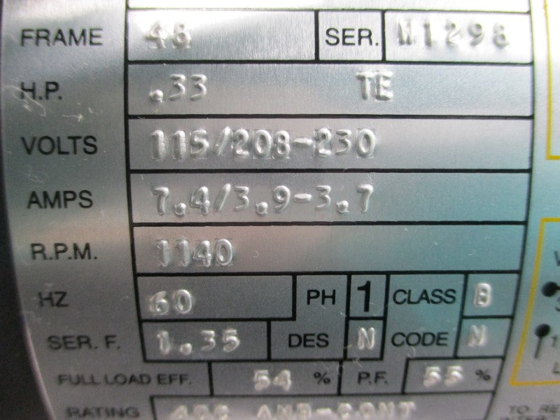 BALDOR L3407 34C51-5855 115/208-230V 7.4/3.9-3.7A NSNP