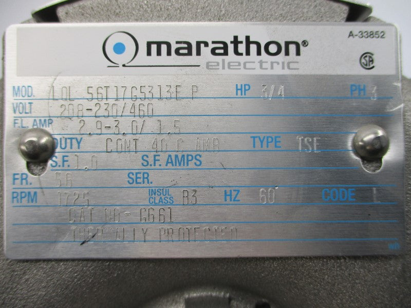 MARATHON ELECTRIC LQL 56T17G5313EP 208-230/460V 2.9-3.0/1.5A NSNP