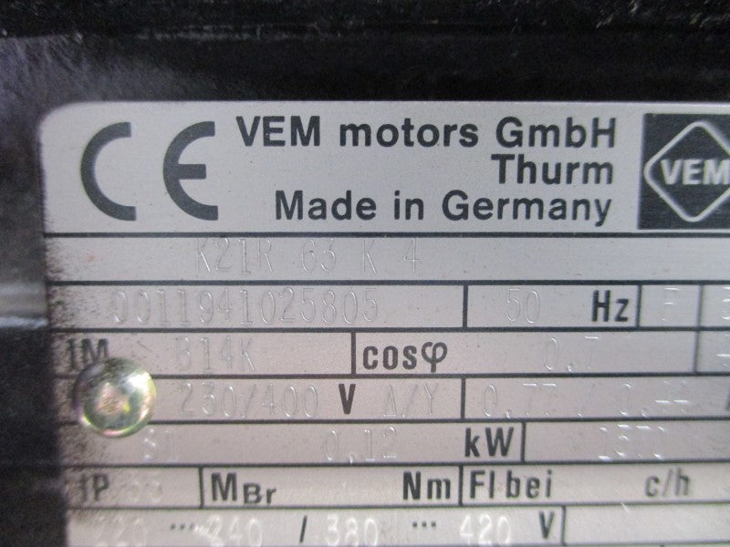 VEM MOTORS K21R63K4 0011941025805 230/400V 0.77/0.44A NSNP
