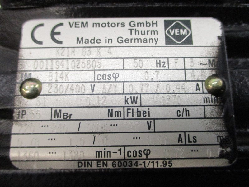 VEM MOTORS K21R63K4 0011941025805 230/400V 0.77/0.44A NSNP