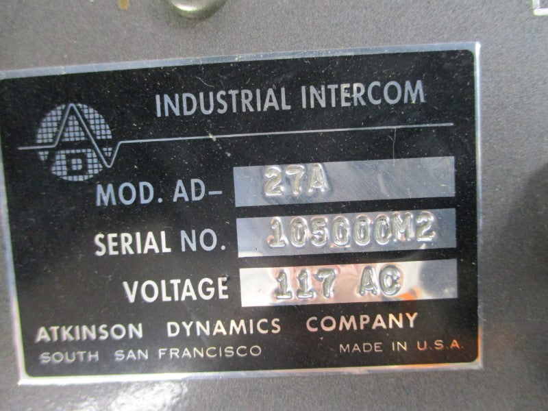 ATKINSON DYNAMICS AD-27A 117VAC (AS PICTURED) NSNP