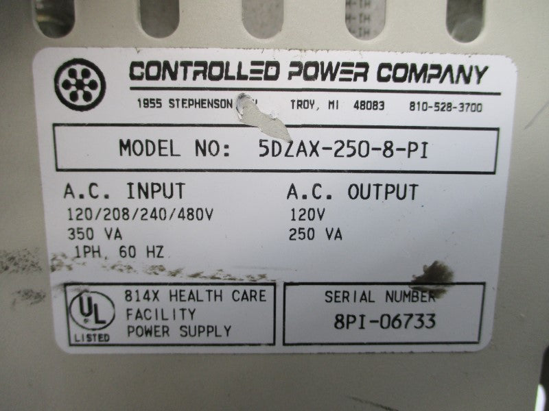 CONTROLLED POWER COMPANY 5DZAX-250-8-PI 480VAC UNMP