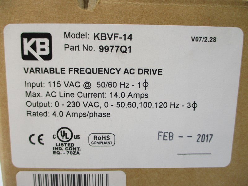 KB ELECTRONICS KBVF-14 9977Q1 115VAC 14.0A NSMP