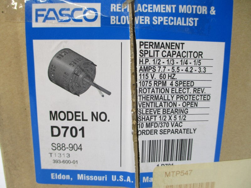 FASCO D701 S88-904 115V 7.7-5.5-4.2-3.3A NSMP