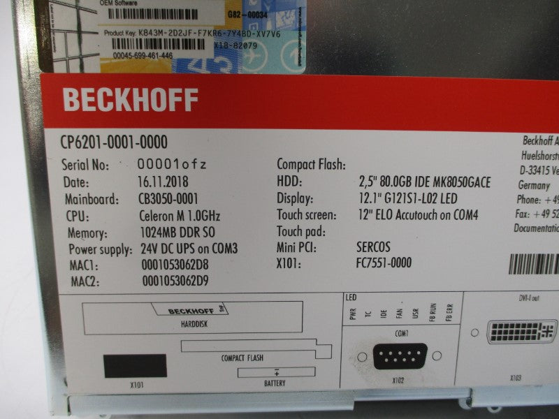 BECKOFF CP6201-0001-0000 24VDC 12" NSNP