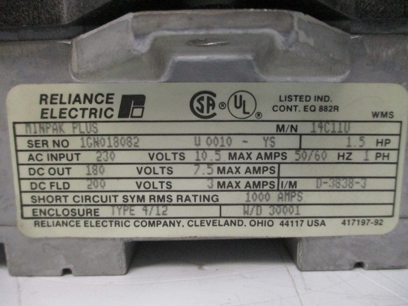 RELIANCE ELECTRIC 14C11U 230VAC 10.5A (AS PICTURED) NSNP
