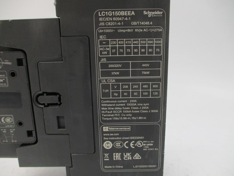 SCHNEIDER ELECTRIC LC1G150BEEA 600VAC 230A NSNP
